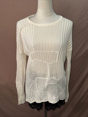 Volcom Cream Open-Knit Crewneck Sweater/ Swim Cover